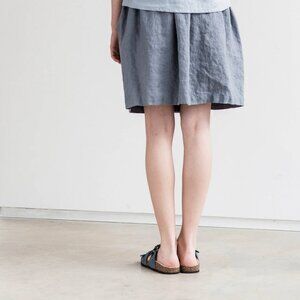 notPERFECTLINEN midi linen skirt with pockets dark grey